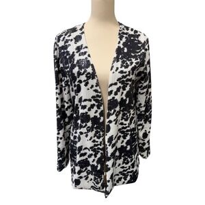 Crazy Train Womens Cow Print Sequin Blazer Open Front Duster Black White Med